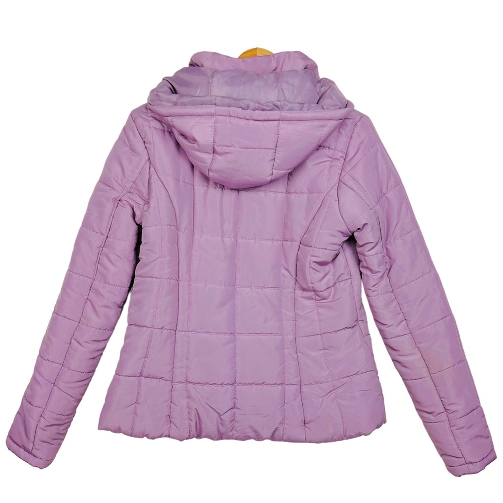 New York Co. Soft Quilted Lightweight Zip Up Hooded Puffer Jacket Lilac Purple M - Picture 2 of 9